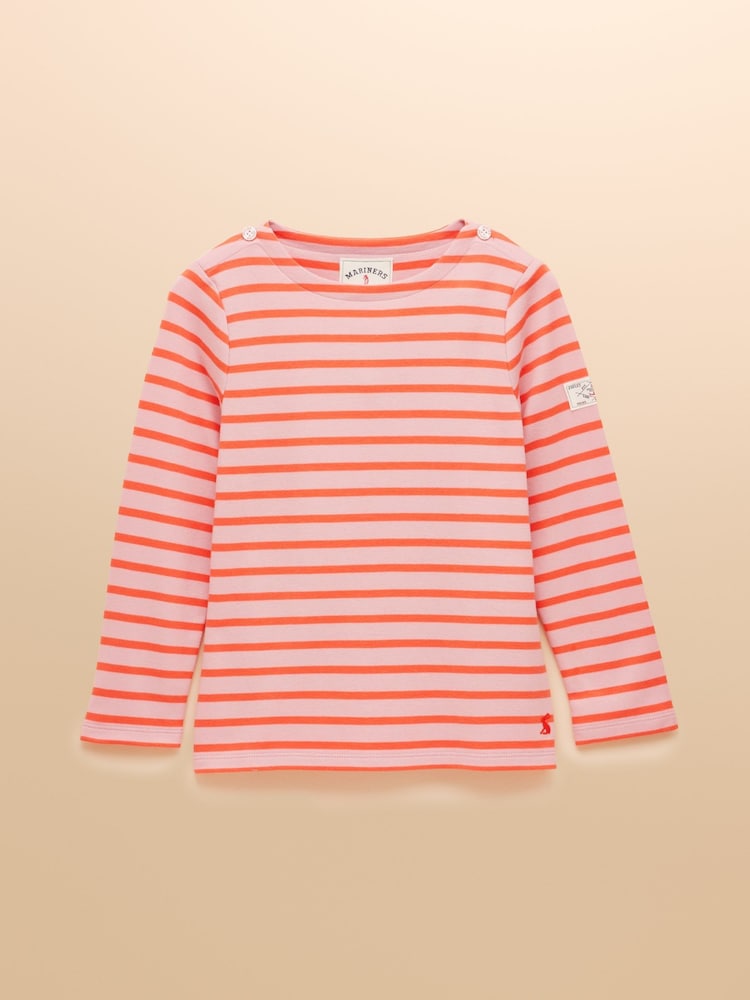 Joules Girls' Harbour Pink and Orange Stripe Long Sleeve Jersey Top - Image 1 of 5