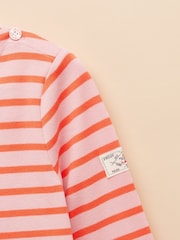 Joules Girls' Harbour Pink and Orange Stripe Long Sleeve Jersey Top - Image 3 of 5