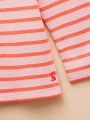 Joules Girls' Harbour Pink and Orange Stripe Long Sleeve Jersey Top - Image 4 of 5