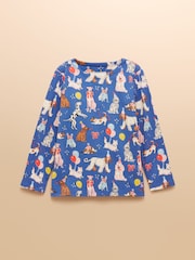 Joules Girls' Harbour Navy Dogs Long Sleeve Jersey Top - Image 1 of 5