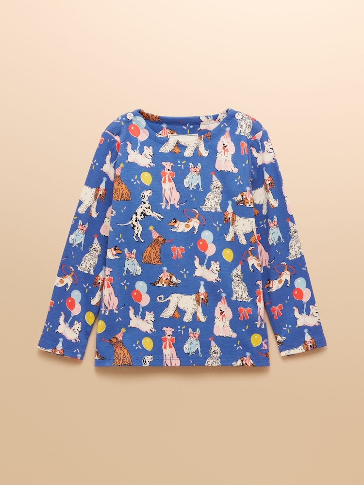 Joules Girls' Harbour Navy Dogs Long Sleeve Jersey Top - Image 1 of 5