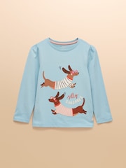 Joules Girls' Ava Blue Applique Long Sleeve Top - Image 1 of 5