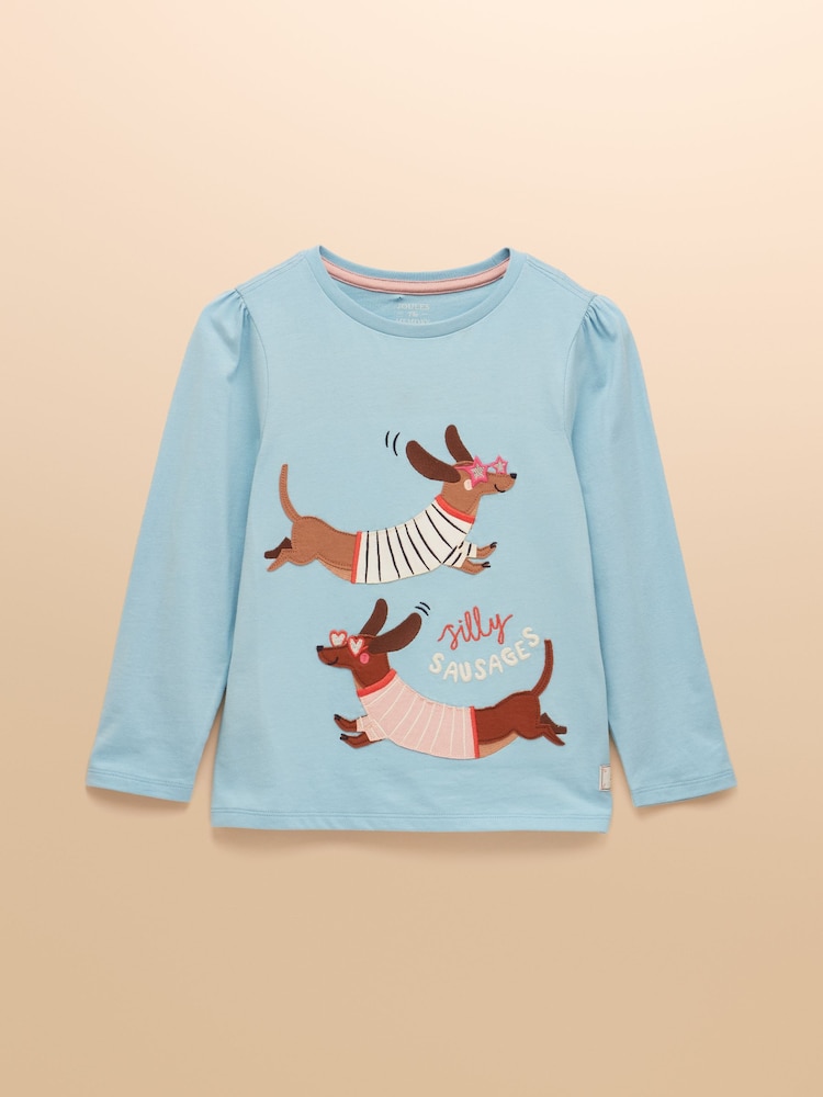 Joules Girls' Ava Blue Applique Long Sleeve Top - Image 1 of 5