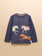Joules Girls' Ava Navy Blue Applique Long Sleeve Top - Image 1 of 4