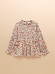 Joules Girls' Gracie Pink Ditsy Long Sleeve Shirred Top - Image 1 of 5