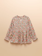Joules Girls' Gracie Pink Ditsy Long Sleeve Shirred Top - Image 2 of 5