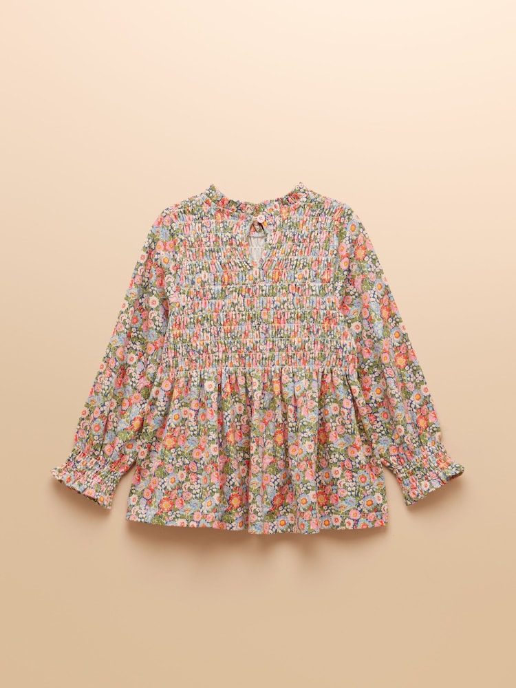 Joules Girls' Gracie Pink Ditsy Long Sleeve Shirred Top - Image 2 of 5