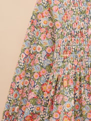 Joules Girls' Gracie Pink Ditsy Long Sleeve Shirred Top - Image 7 of 8