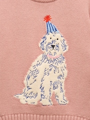 Joules Girls' Intarsia Pink Party Dog Knitted Jumper - Image 5 of 6