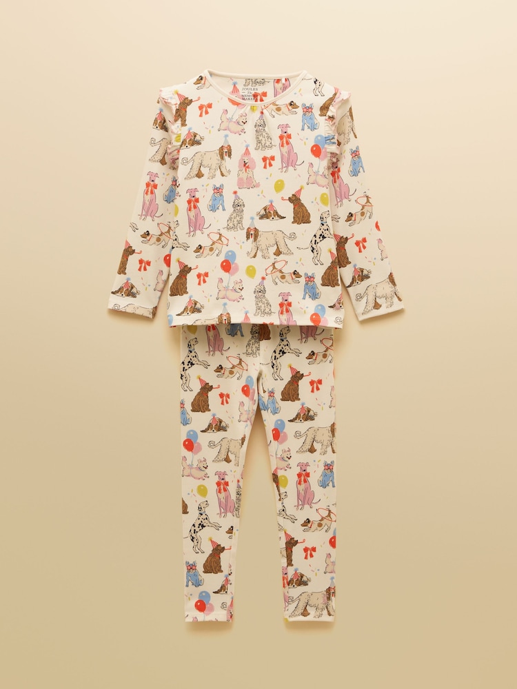 Joules Girls' Kipwell Cream Dogs Long Sleeve Pyjama Set - Image 1 of 5 Joules Girls' Kipwell Cream Dogs Long Sleeve Pyjama Set - Image 1 of 5