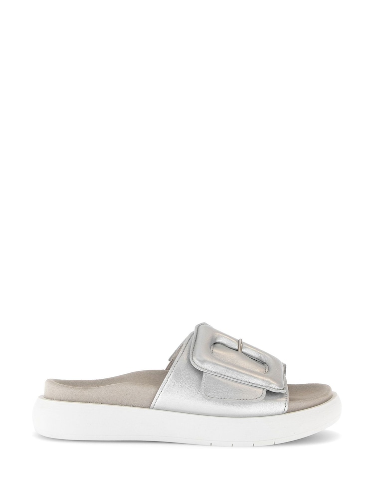 Gabor Adios Silver Metallic Mule Style Sandals - Image 1 of 5