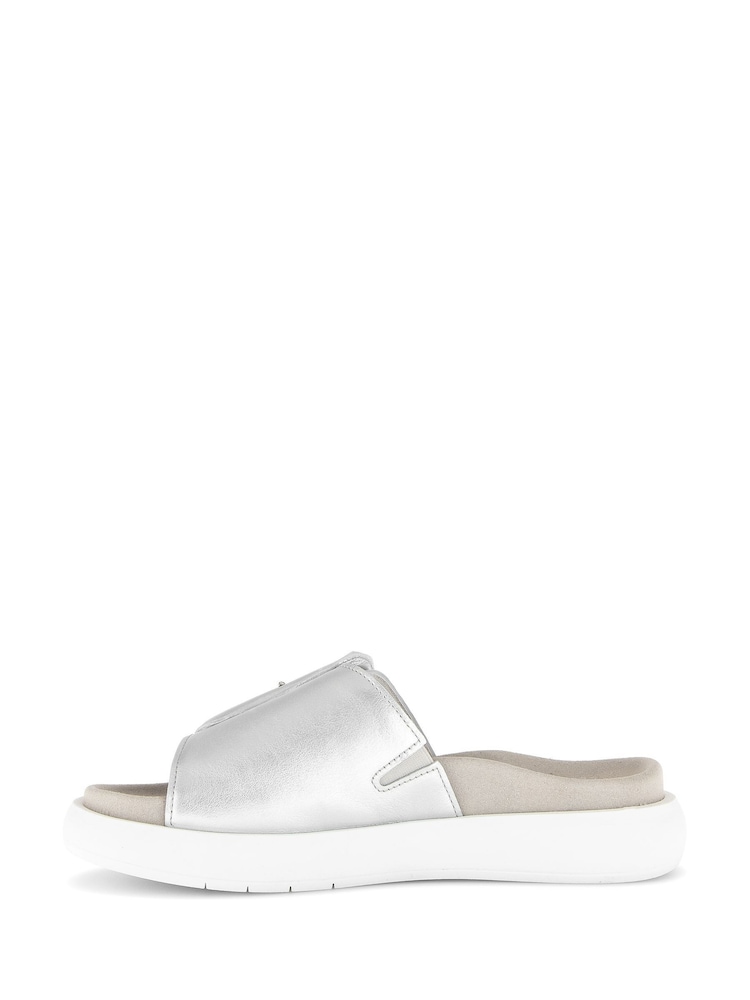 Gabor Adios Silver Metallic Mule Style Sandals - Image 2 of 5