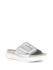 Gabor Adios Silver Metallic Mule Style Sandals - Image 3 of 5