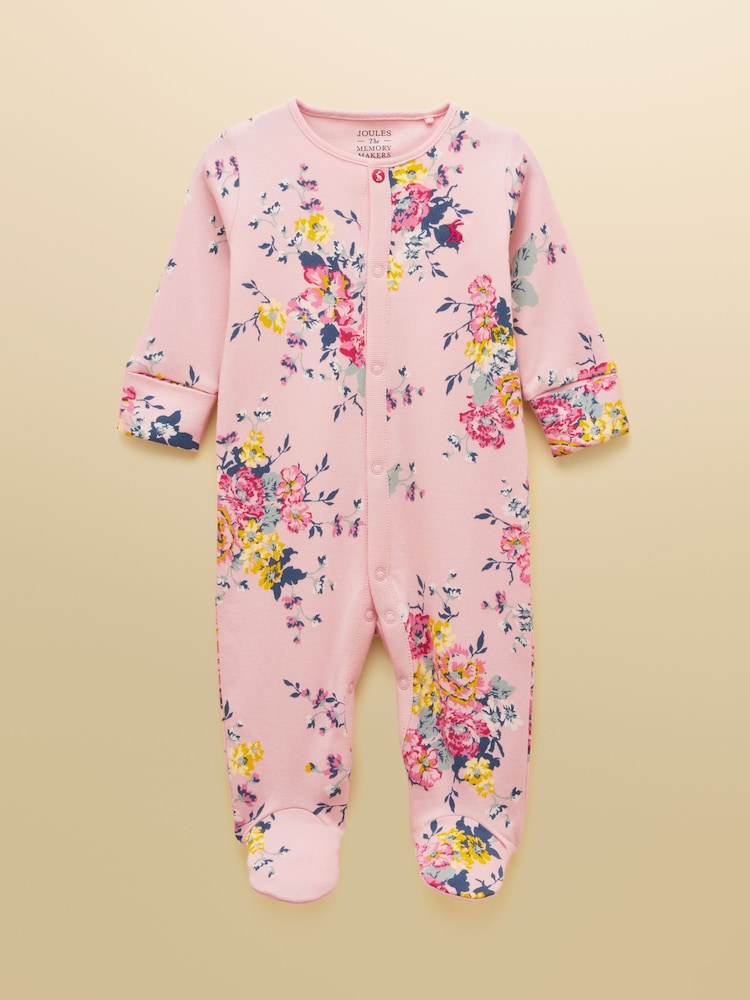Joules Girls' Razamataz Pink Floral Cotton Babygrow - Image 1 of 4