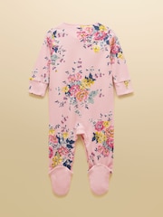 Joules Girls' Razamataz Pink Floral Cotton Babygrow - Image 2 of 4