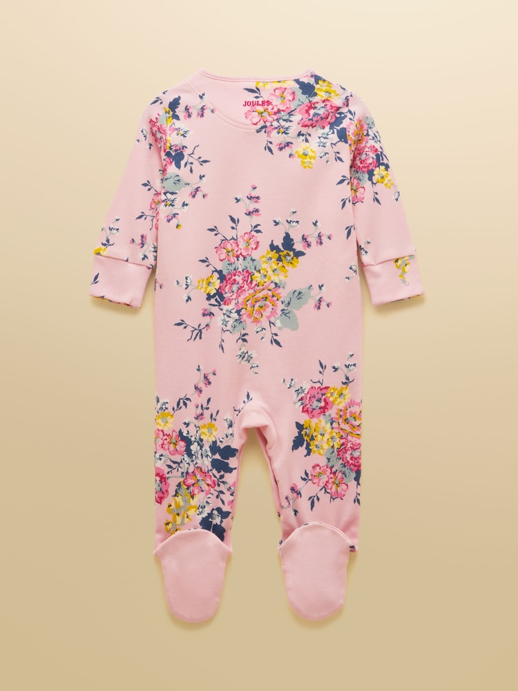 Joules Girls' Razamataz Pink Floral Cotton Babygrow - Image 2 of 4