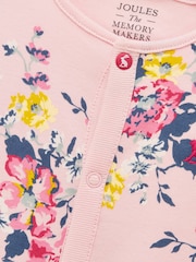 Joules Girls' Razamataz Pink Floral Cotton Babygrow - Image 3 of 4