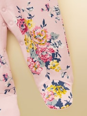 Joules Girls' Razamataz Pink Floral Cotton Babygrow - Image 4 of 4