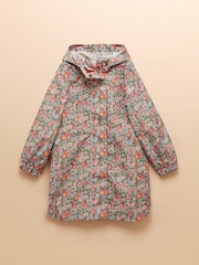 Joules Girls' Rainford Pink Ditsy Waterproof Packable Raincoat - Image 1 of 5