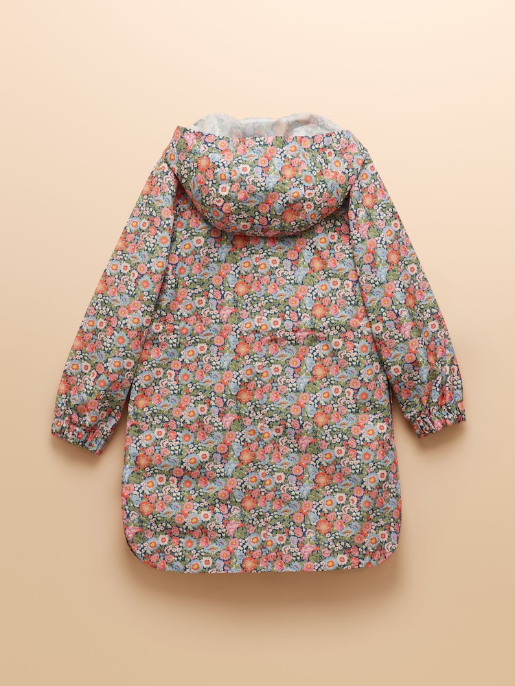 Joules Girls' Rainford Pink Ditsy Waterproof Packable Raincoat - Image 2 of 5