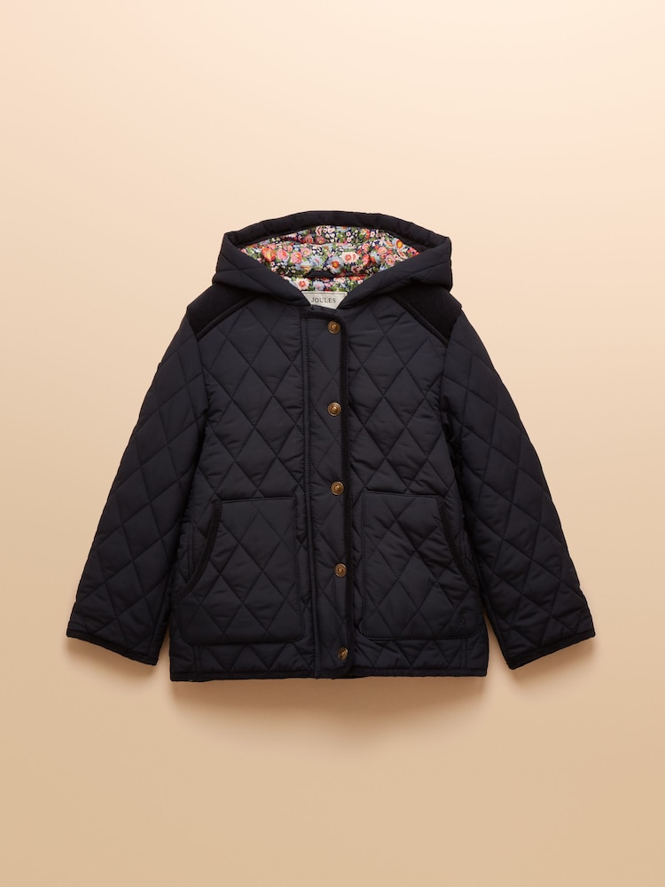 Joules Girls' Marsdale Navy Blue Showerproof Quilted Jacket - Image 1 of 4 Joules Girls' Marsdale Navy Blue Showerproof Quilted Jacket - Image 1 of 4
