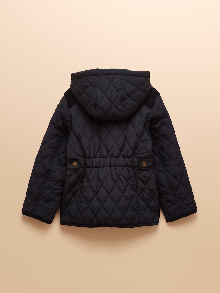 Joules Girls' Marsdale Navy Blue Showerproof Quilted Jacket - Image 2 of 4 Joules Girls' Marsdale Navy Blue Showerproof Quilted Jacket - Image 2 of 4