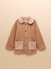 Joules Girls' Sadie Natural Borg Fleece Jacket - Image 1 of 4