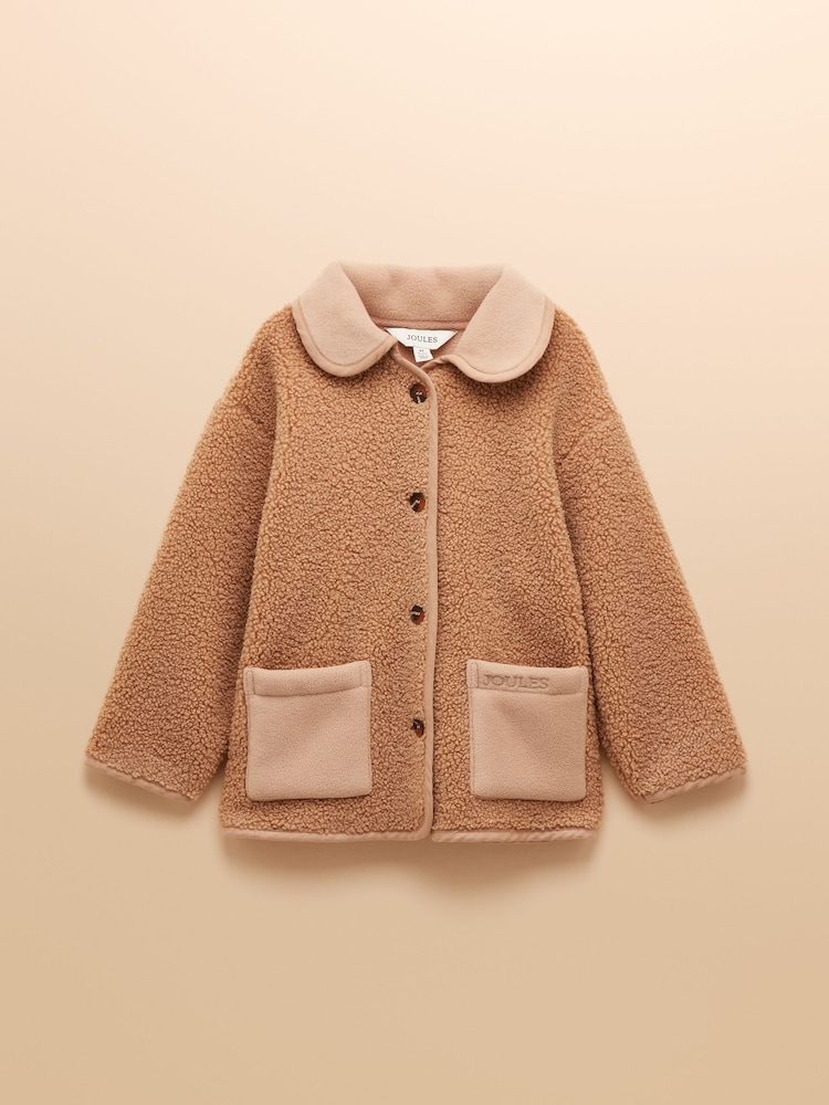 Joules Girls' Sadie Natural Borg Fleece Jacket - Image 1 of 4