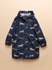 Joules Girls' Rainford Navy Horse Waterproof Packable Raincoat - Image 1 of 6