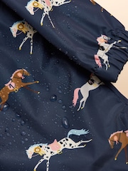 Joules Girls' Rainford Navy Horse Waterproof Packable Raincoat - Image 6 of 6