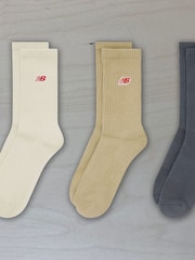 Cream/Grey/Blue - New Balance NB Patch Logo Crew  Socks 3 Pack - Image 6 of 6