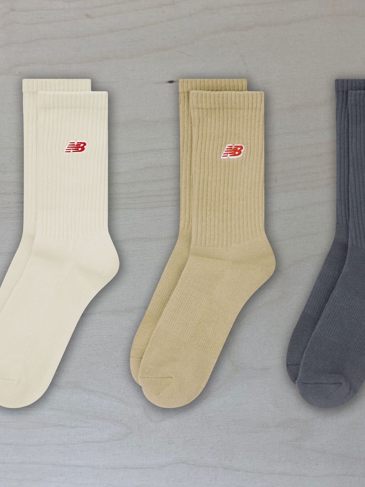 Cream/Grey/Blue - New Balance NB Patch Logo Crew  Socks 3 Pack - Image 6 of 6