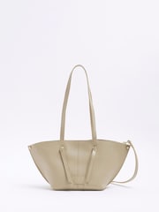 River Island Cream Leather Folded Fan Tote Bag - Image 1 of 6