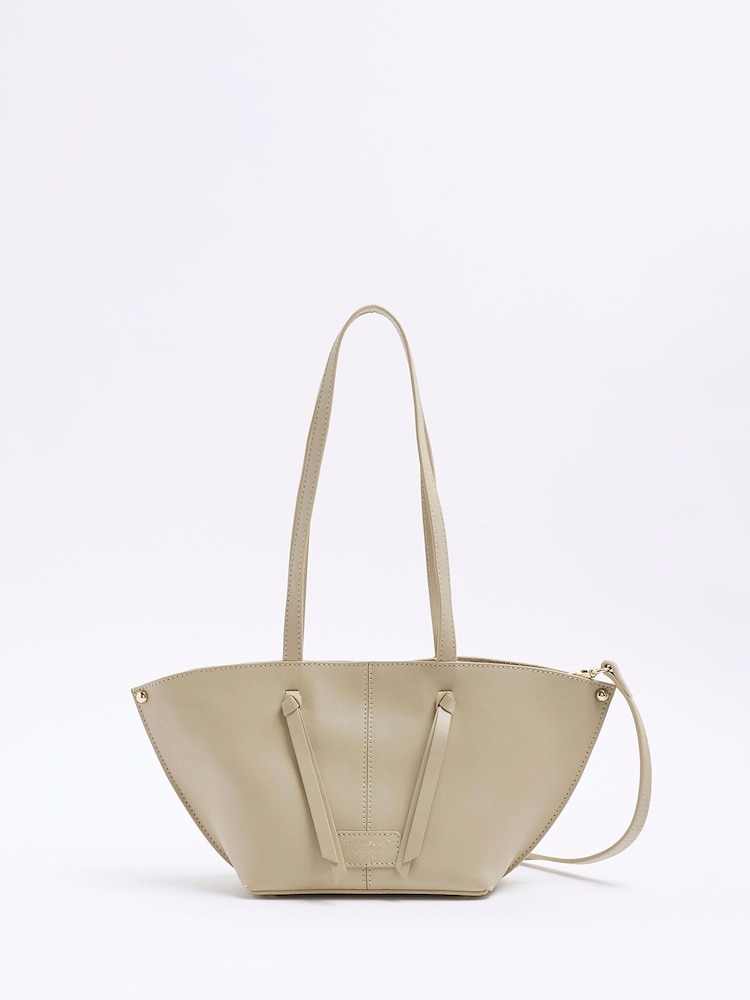 River Island Cream Leather Folded Fan Tote Bag - Image 1 of 6