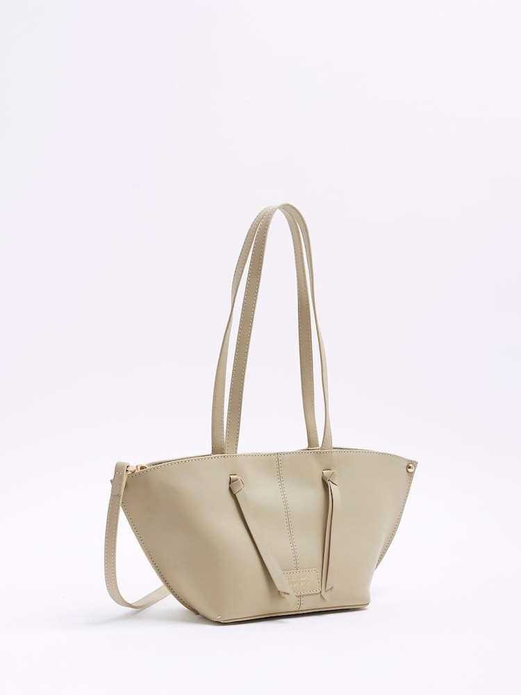 River Island Cream Leather Folded Fan Tote Bag - Image 2 of 6