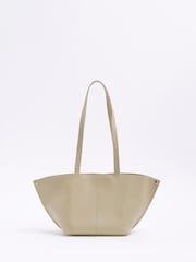 River Island Cream Leather Folded Fan Tote Bag - Image 3 of 6