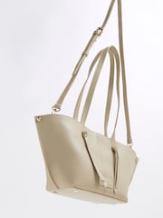 River Island Cream Leather Folded Fan Tote Bag - Image 4 of 6
