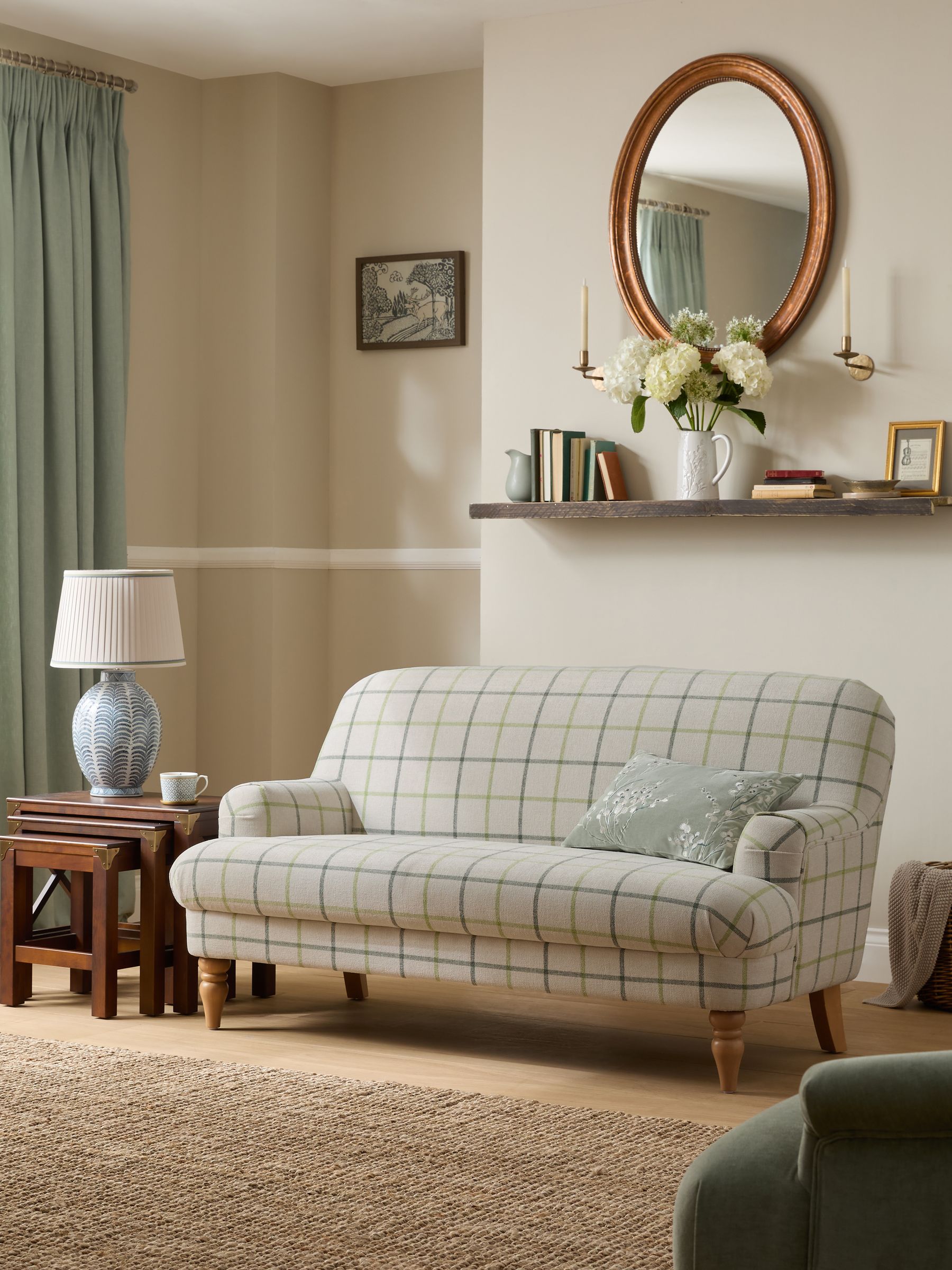 Buy Laura Ashley Natural Lindfield Check Small Clipsham 2 Seater