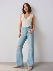 Bleach Ripped Knee Relaxed Bootcut 100% Cotton Jeans - Image 1 of 7