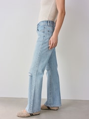 Bleach Ripped Knee Relaxed Bootcut 100% Cotton Jeans - Image 4 of 7