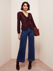 Friends Like These Burgundy Red Ruffle Front Mesh Blouse - Image 3 of 4