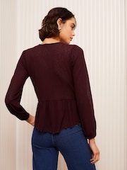 Friends Like These Burgundy Red Ruffle Front Mesh Blouse - Image 4 of 4