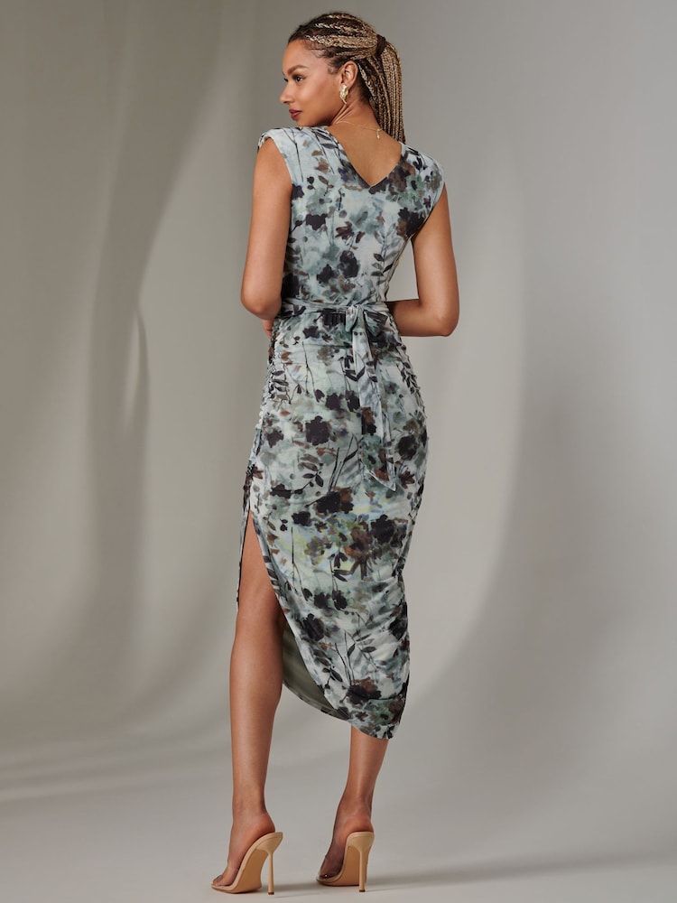 Jolie Moi Grey Katrina Sleeveless Ruched Bodycon Dress - Image 2 of 6