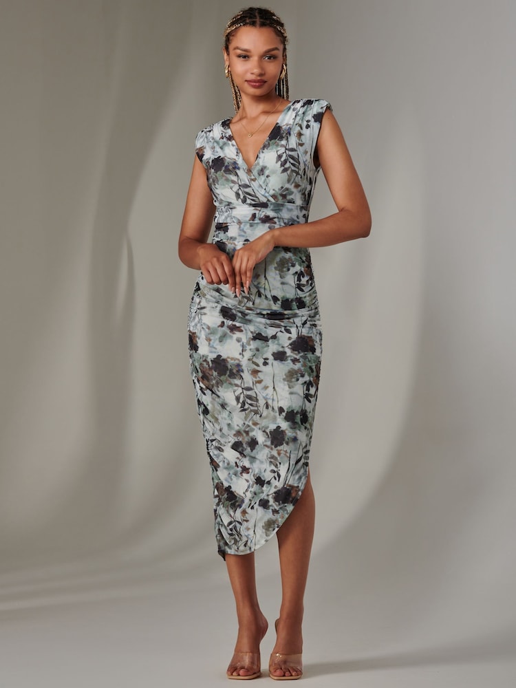 Jolie Moi Grey Katrina Sleeveless Ruched Bodycon Dress - Image 6 of 6