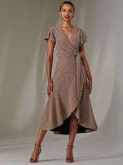 Jolie Moi Gold Marlie Metallic Angel Sleeves Maxi Dress - Image 1 of 6