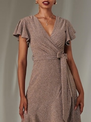 Jolie Moi Gold Marlie Metallic Angel Sleeves Maxi Dress - Image 3 of 6