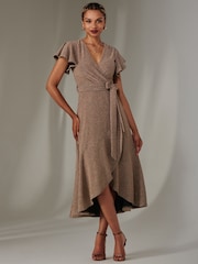 Jolie Moi Gold Marlie Metallic Angel Sleeves Maxi Dress - Image 4 of 6