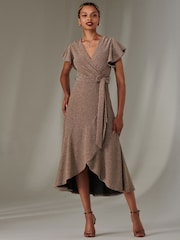 Jolie Moi Gold Marlie Metallic Angel Sleeves Maxi Dress - Image 5 of 6