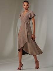 Jolie Moi Gold Marlie Metallic Angel Sleeves Maxi Dress - Image 6 of 6