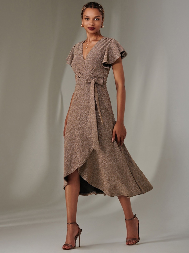 Jolie Moi Gold Marlie Metallic Angel Sleeves Maxi Dress - Image 6 of 6